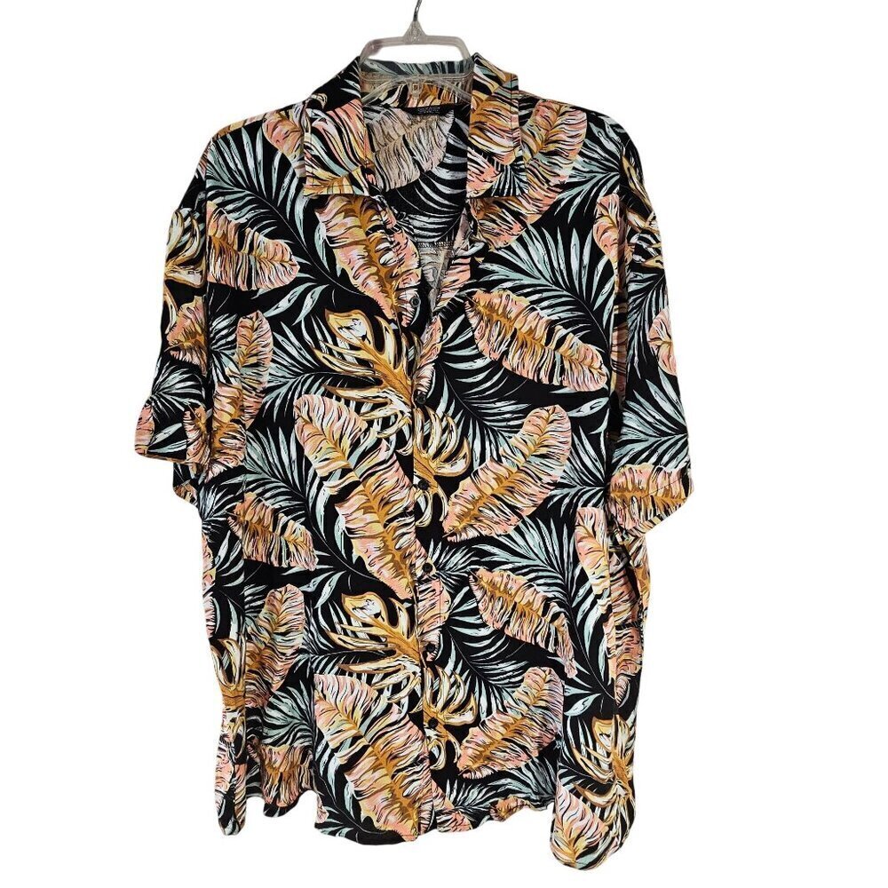 Coofandy Lightweight Hawaiian Shirt Mens Sz 3XL Rayon Blend Pastel on Black